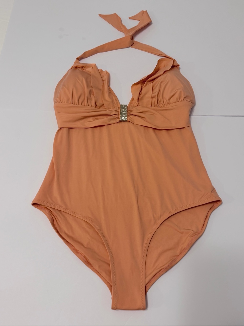 EUC Zingara Peach Halter One-Piece Swimsuit with Gold Accent size 14 - Picture 2 of 7